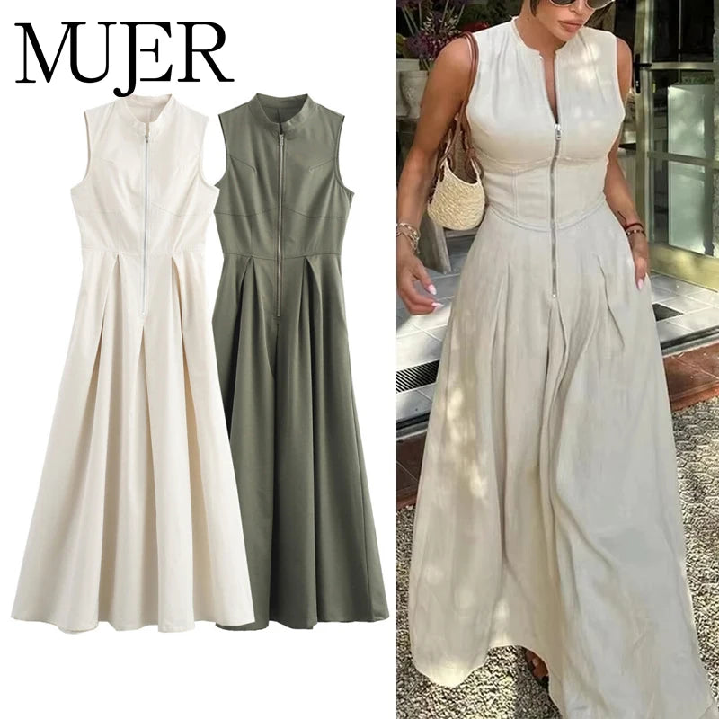 MUJER Zipper Long Dress