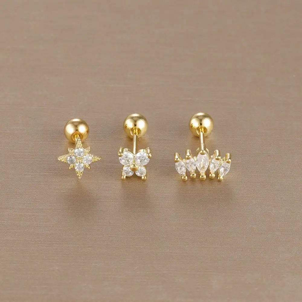 Piece Gold Crown Stud Earring Set – 14K Plated Zircon