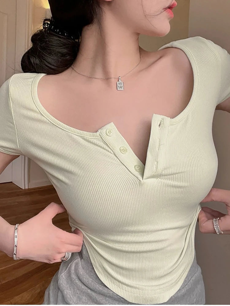 2025 Solid Crew Neck T-shirt Casual Short