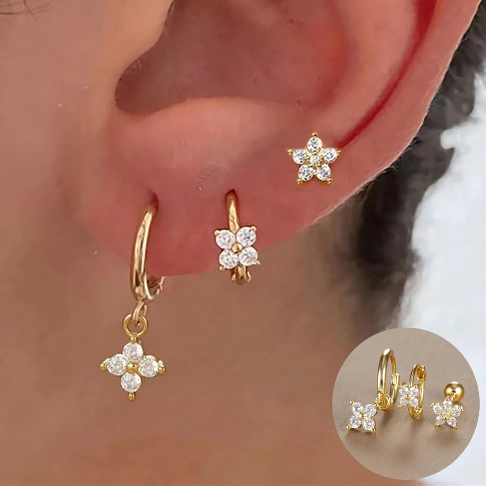 Piece Gold Crown Stud Earring Set – 14K Plated Zircon