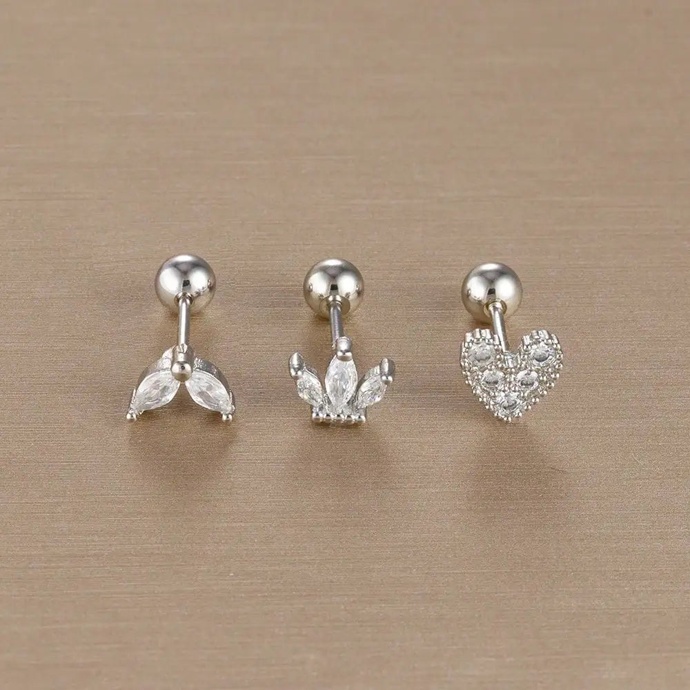 Piece Gold Crown Stud Earring Set – 14K Plated Zircon