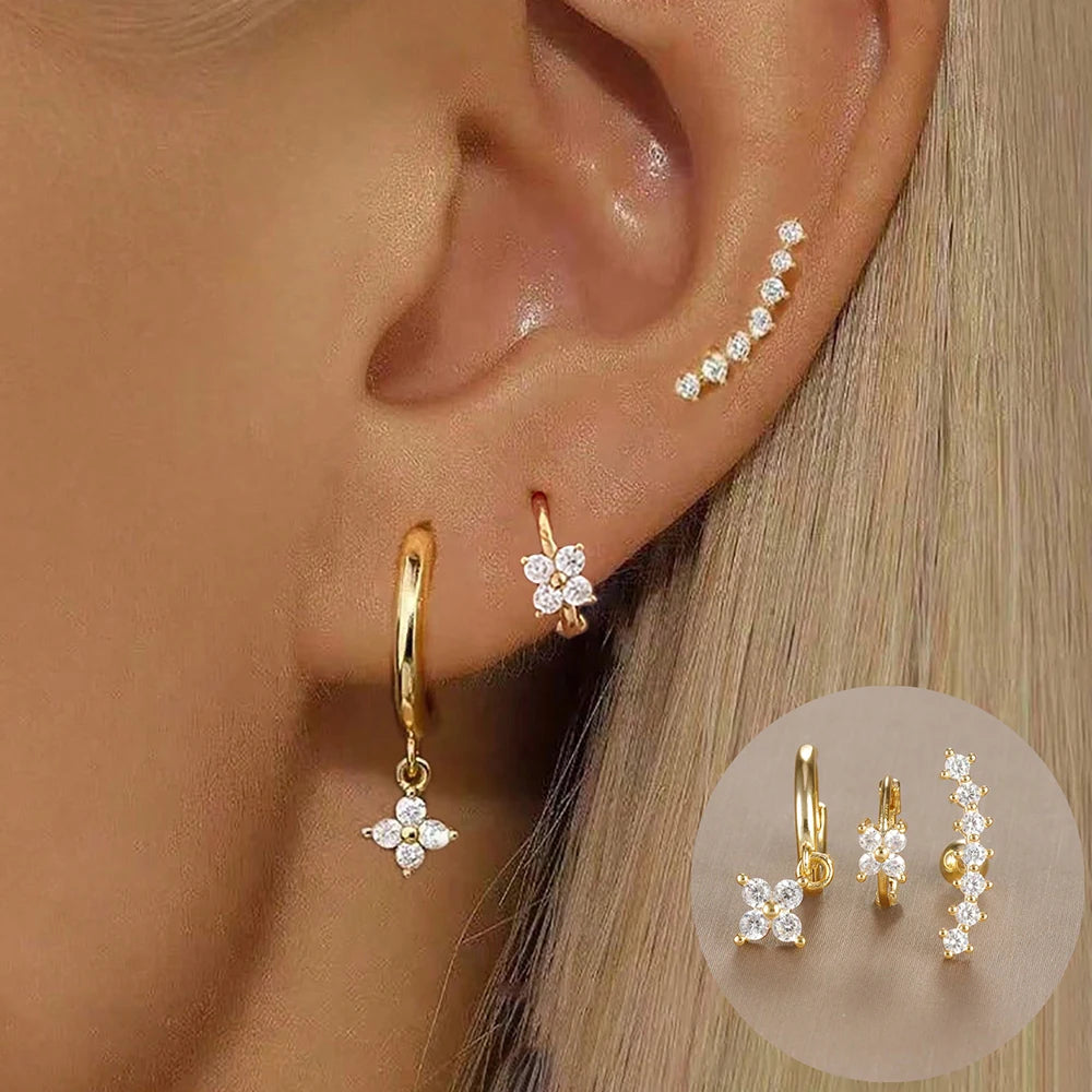 Piece Gold Crown Stud Earring Set – 14K Plated Zircon