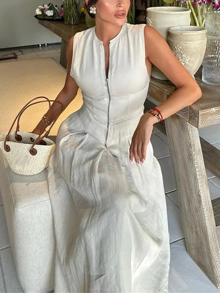 MUJER Zipper Long Dress