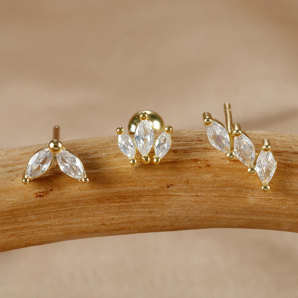 Piece Gold Crown Stud Earring Set – 14K Plated Zircon
