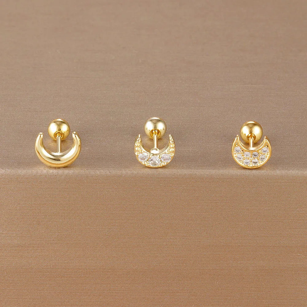 Piece Gold Crown Stud Earring Set – 14K Plated Zircon