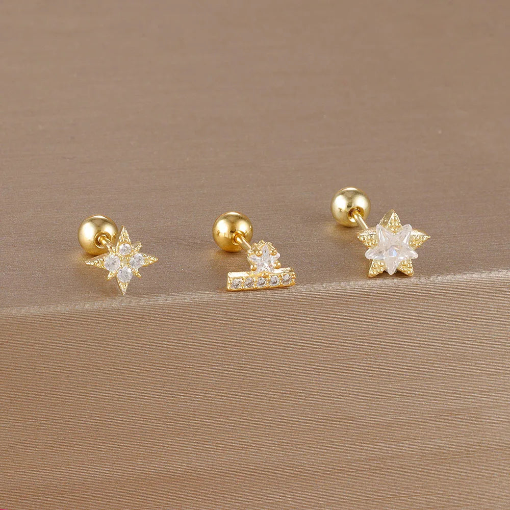 Piece Gold Crown Stud Earring Set – 14K Plated Zircon