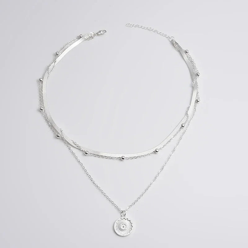 Elyra Triple Layer Silver Necklace