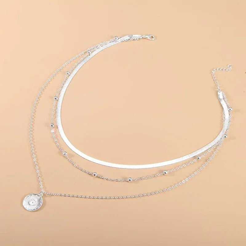 Elyra Triple Layer Silver Necklace