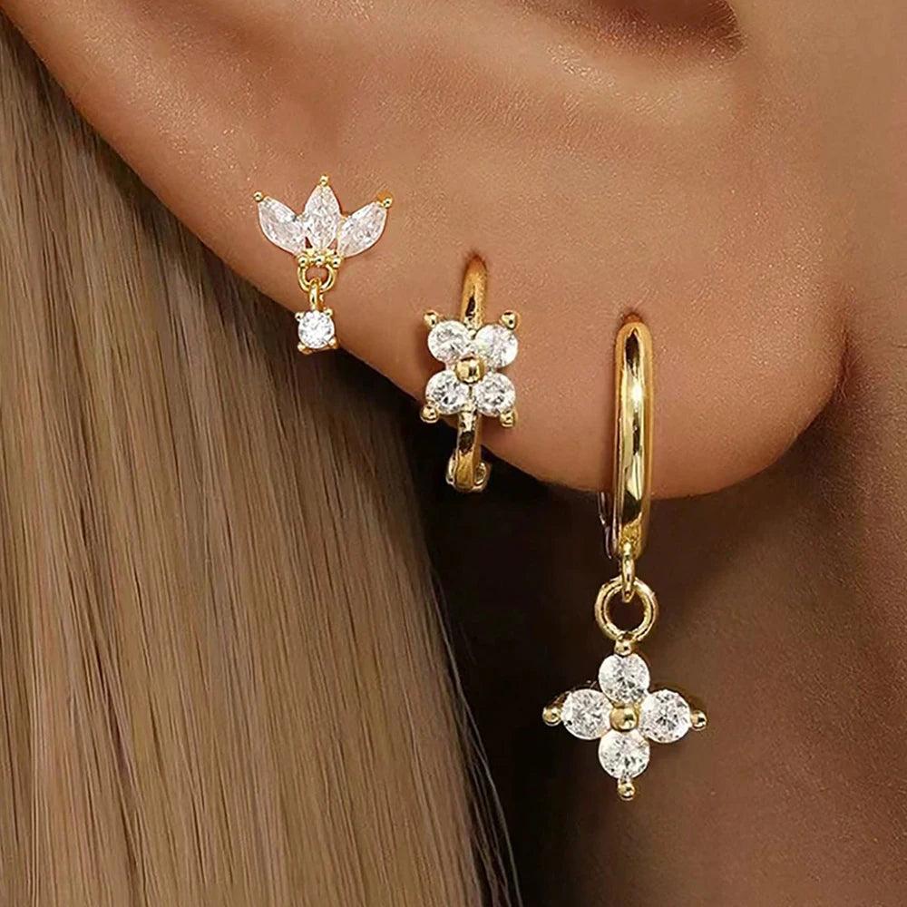 Piece Gold Crown Stud Earring Set – 14K Plated Zircon