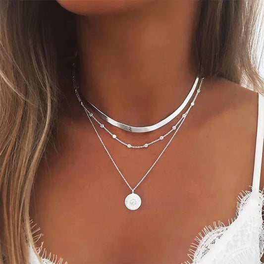 Elyra Triple Layer Silver Necklace