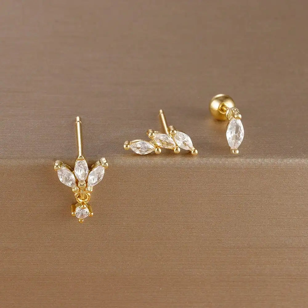 Piece Gold Crown Stud Earring Set – 14K Plated Zircon