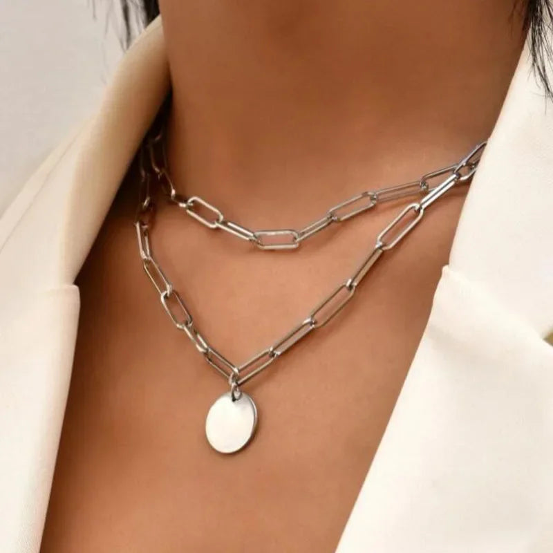 Elyra Triple Layer Silver Necklace