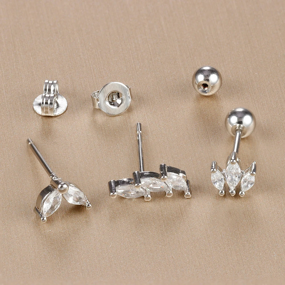 Piece Gold Crown Stud Earring Set – 14K Plated Zircon