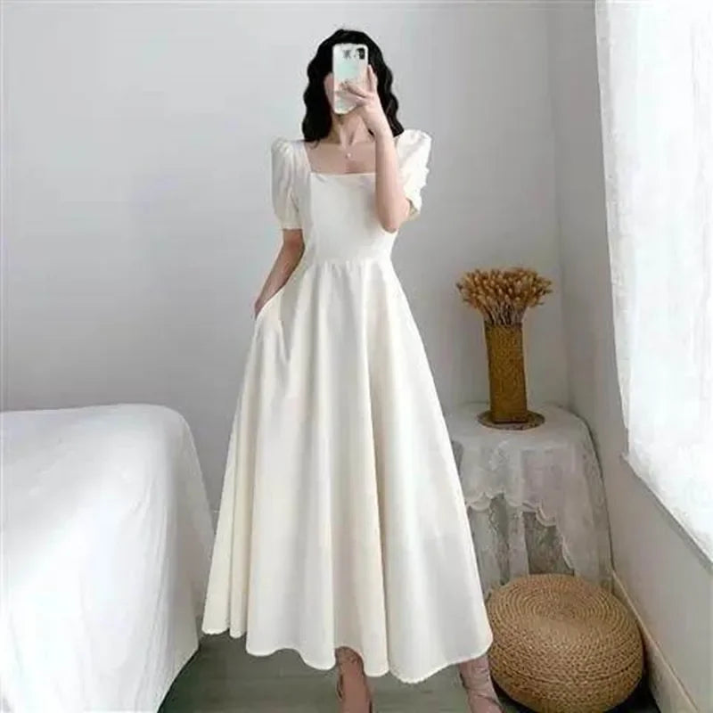 Slim Fit Women White Dress  Casual Korean Style