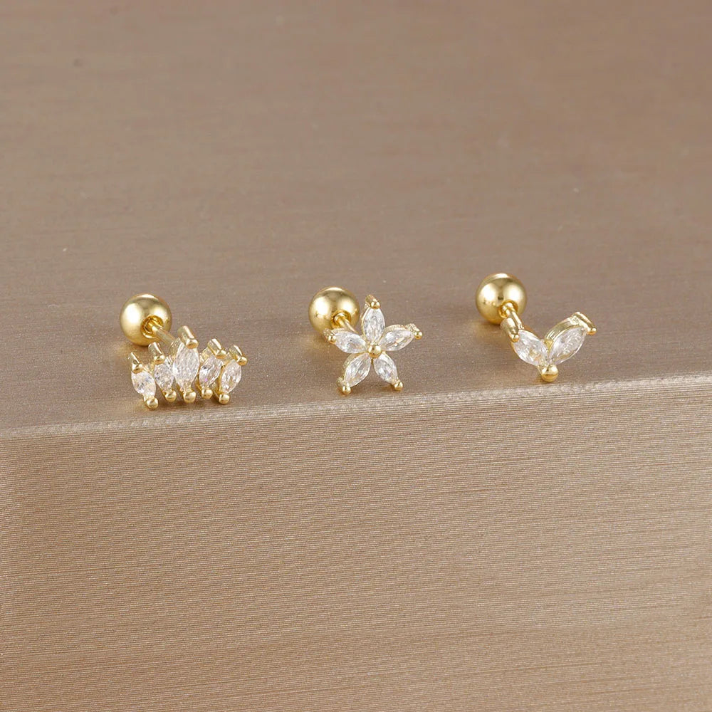 Piece Gold Crown Stud Earring Set – 14K Plated Zircon
