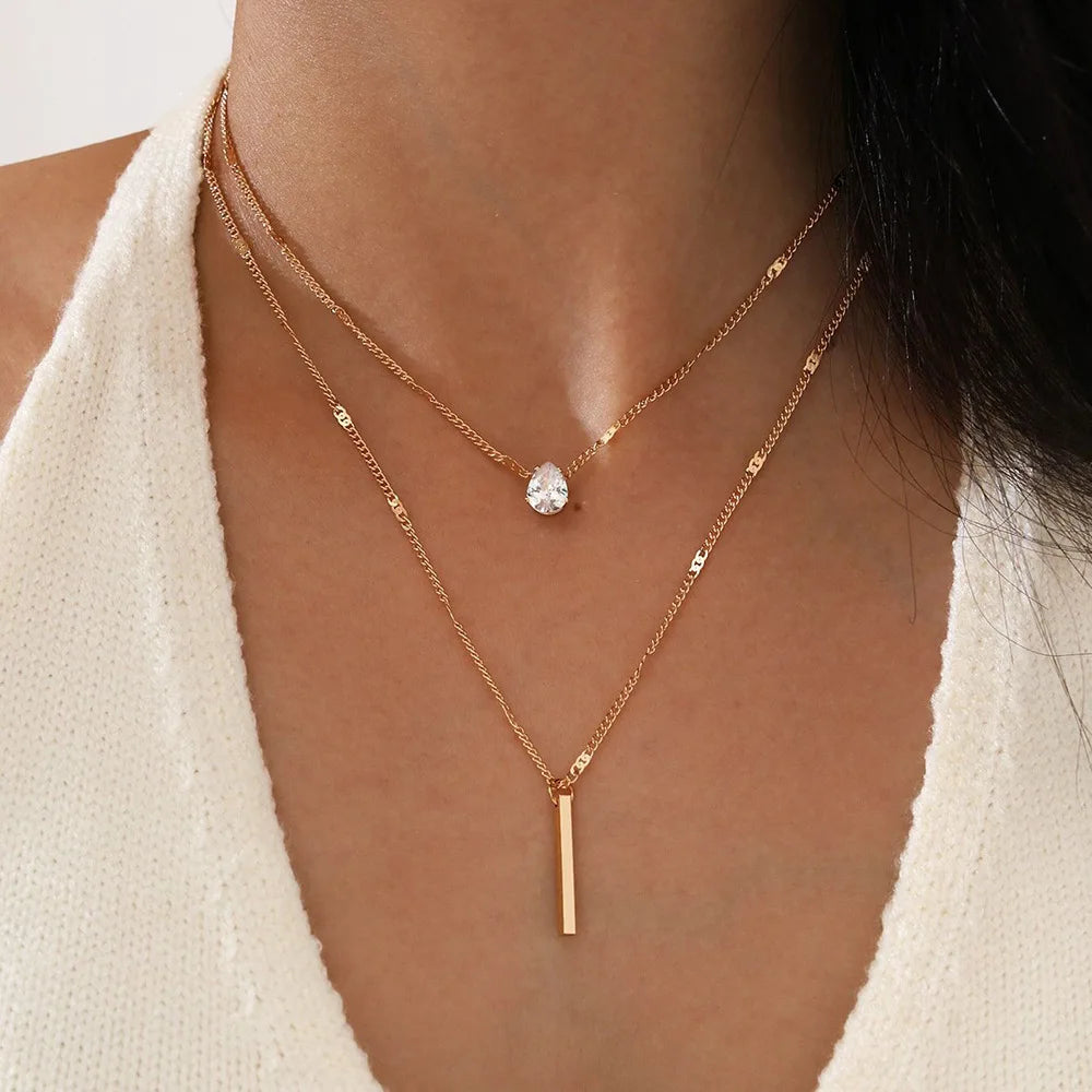 Layered Zircon Pendant Necklace — Minimal Elegance