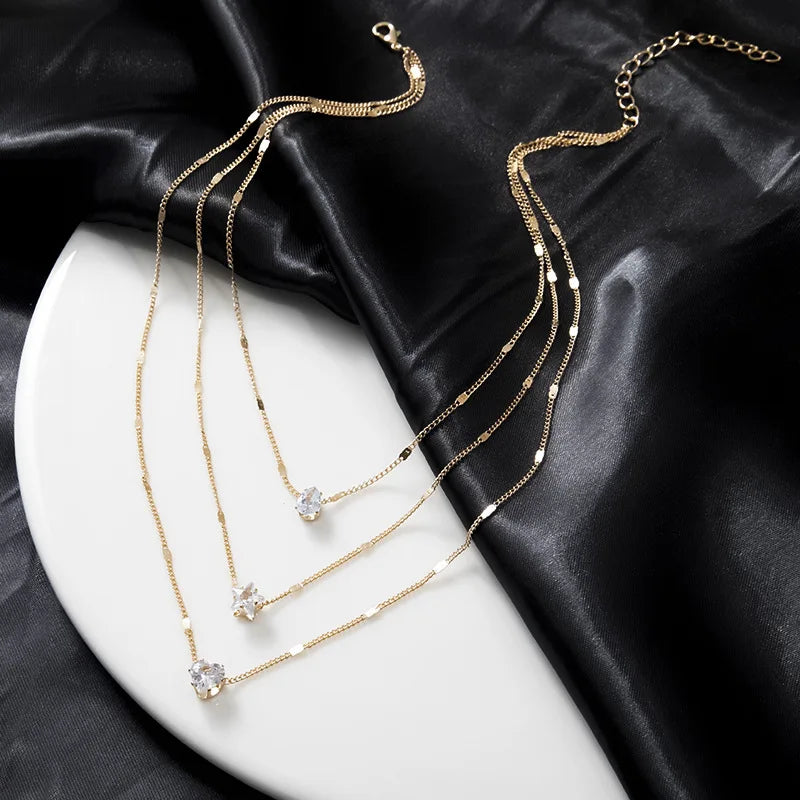 Layered Zircon Pendant Necklace — Minimal Elegance
