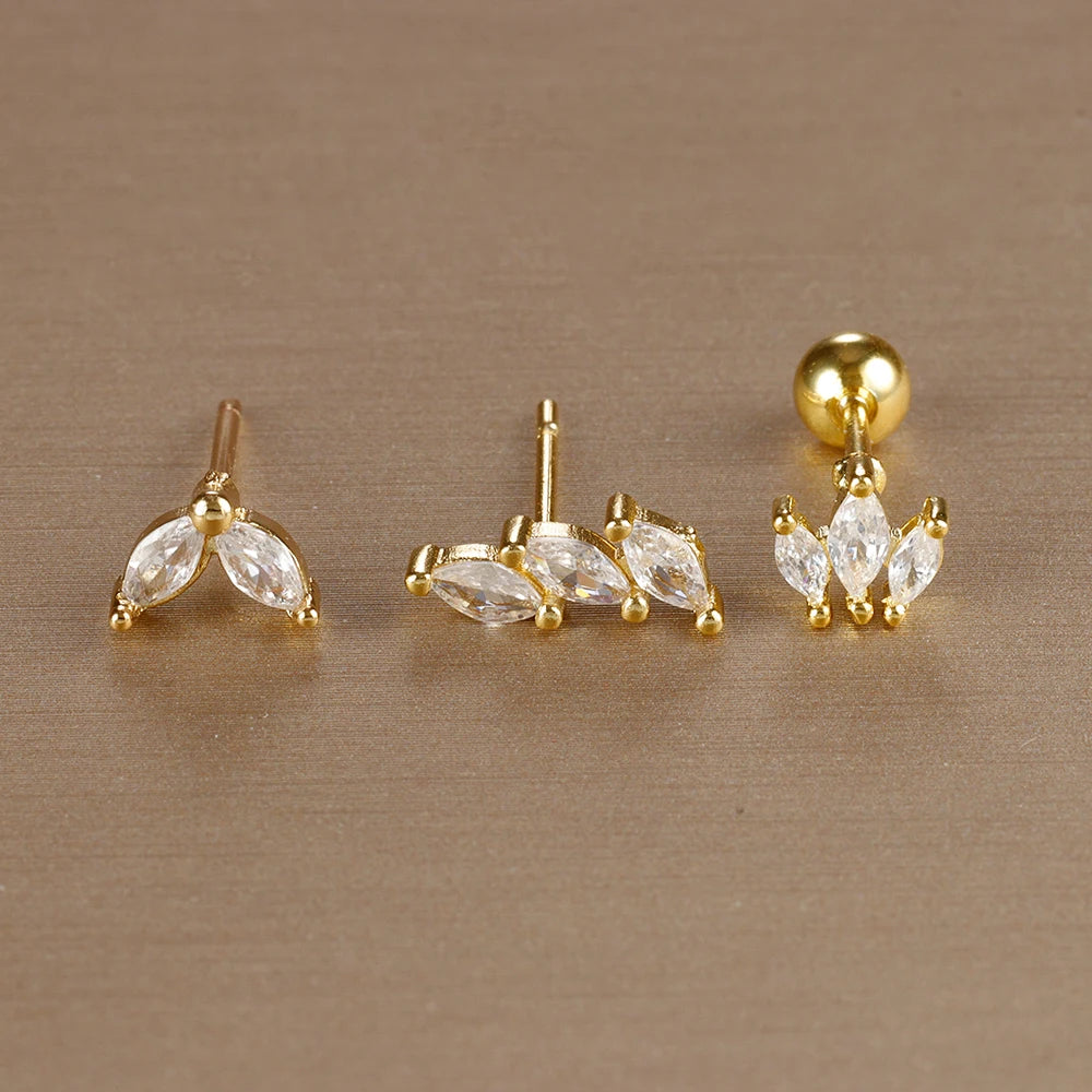 Piece Gold Crown Stud Earring Set – 14K Plated Zircon