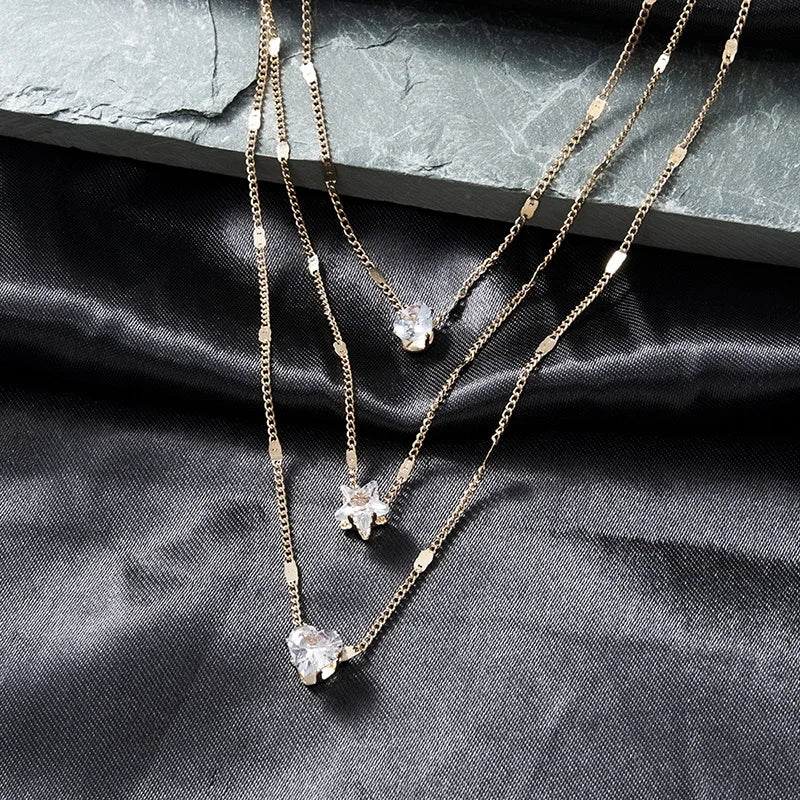 Layered Zircon Pendant Necklace — Minimal Elegance
