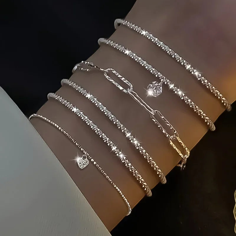 6-Piece Rhinestone Bracelet Set — Silver Shine Collection