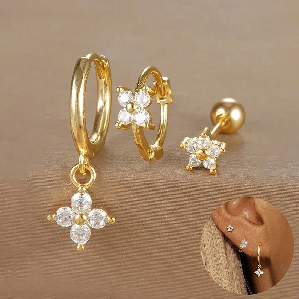 Piece Gold Crown Stud Earring Set – 14K Plated Zircon