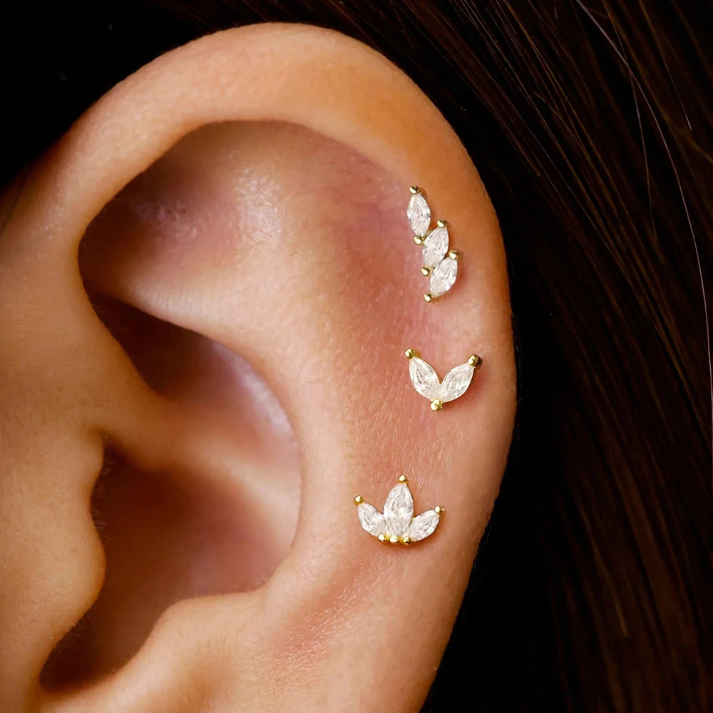 Piece Gold Crown Stud Earring Set – 14K Plated Zircon