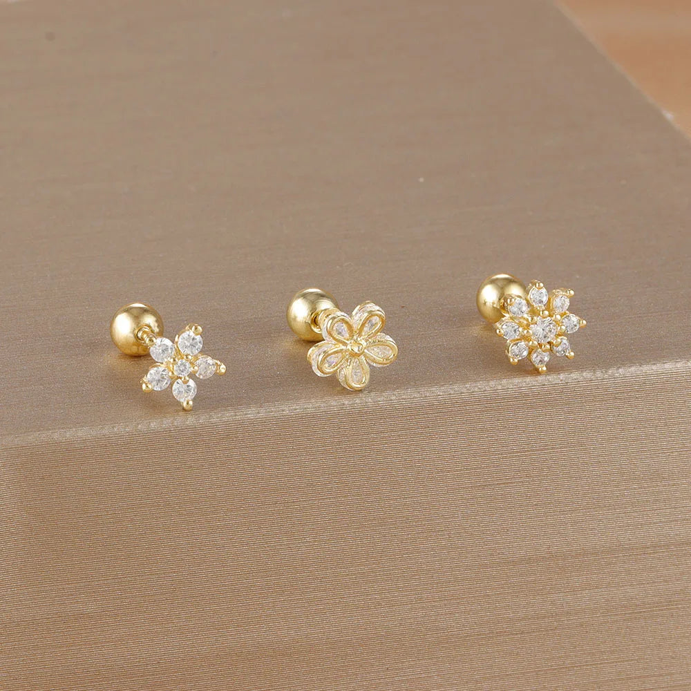 Piece Gold Crown Stud Earring Set – 14K Plated Zircon