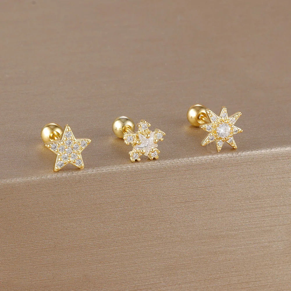 Piece Gold Crown Stud Earring Set – 14K Plated Zircon