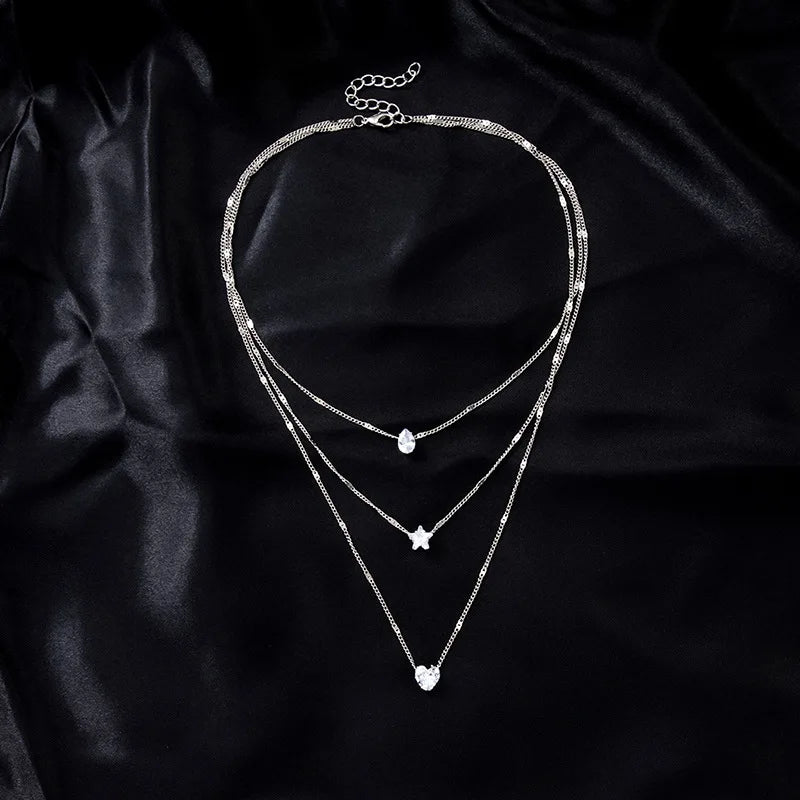 Layered Zircon Pendant Necklace — Minimal Elegance