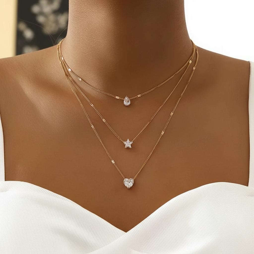 Layered Zircon Pendant Necklace